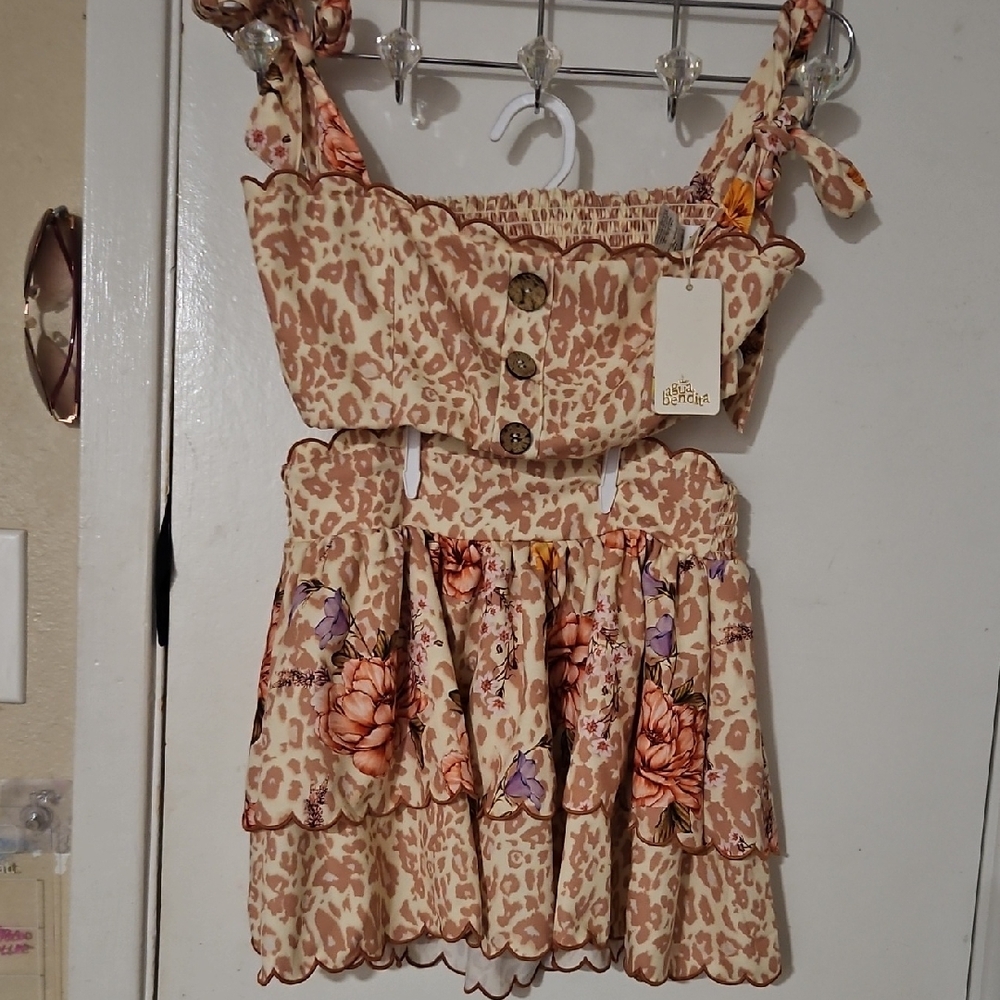 Agua Bendita Orange Brown Smocked Sundress